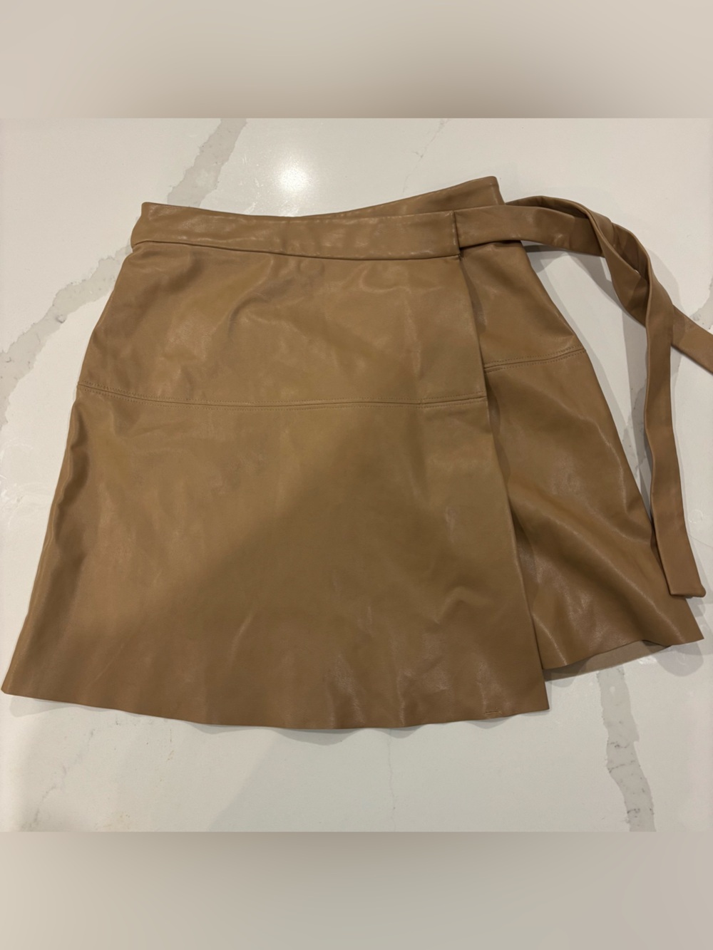 Wilfred Tan Faux Leather Mini Wrap Skirt